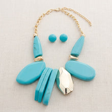 Load image into Gallery viewer, Chunky Turquoise Geo Marbled Resin Bib Necklace
