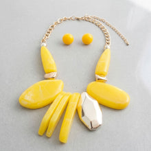 Load image into Gallery viewer, Chunky Yellow Geometric Marbled Resin Bib Necklace
