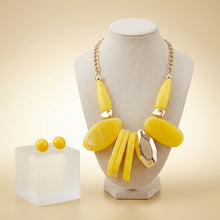 Load image into Gallery viewer, Chunky Yellow Geometric Marbled Resin Bib Necklace
