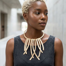 Load image into Gallery viewer, Matte Gold Abstract Rigid Fringe Choker Necklace

