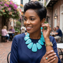 Load image into Gallery viewer, Turquoise Tribal Triangle Bib Collar Necklace Set
