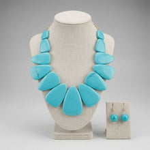 Load image into Gallery viewer, Turquoise Tribal Triangle Bib Collar Necklace Set
