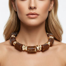 Load image into Gallery viewer, Vintage Marbled Brown Resin Bead Toggle Necklace
