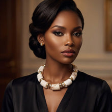 Load image into Gallery viewer, Vintage Marbled Cream Resin Bead Toggle Necklace
