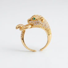 Load image into Gallery viewer, Gold CZ Pave Panther Adjustable Cocktail Ring
