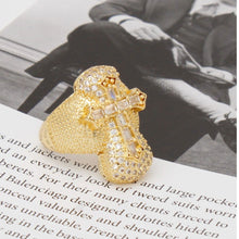 Load image into Gallery viewer, Cocktail Artisan Luxe Gold Brass CZ Cross Ring
