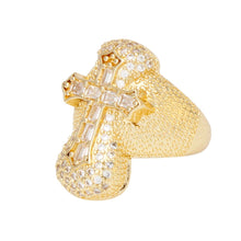 Load image into Gallery viewer, Cocktail Artisan Luxe Gold Brass CZ Cross Ring
