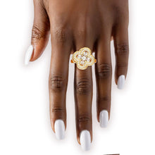 Load image into Gallery viewer, Ring Gold Brass Glam CZ Spinning Quatrefoil Clover
