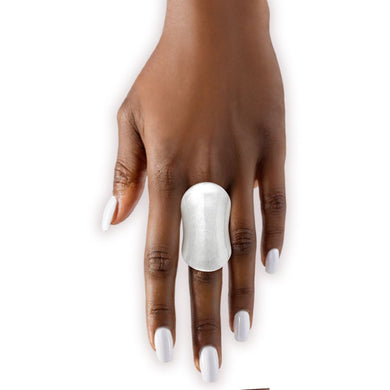 Elongated Knuckle Armor Matte Silver Stretch Ring