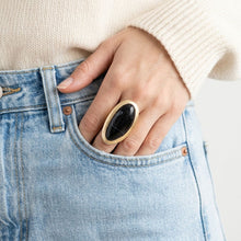 Load image into Gallery viewer, Marbled Black Oversized Organic Matte Gold Ring
