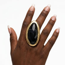 Load image into Gallery viewer, Marbled Black Oversized Organic Matte Gold Ring
