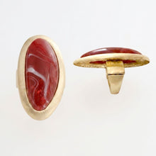 Load image into Gallery viewer, Marbled Burgundy Oversized Organic Matte Gold Ring
