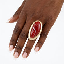 Load image into Gallery viewer, Marbled Burgundy Oversized Organic Matte Gold Ring
