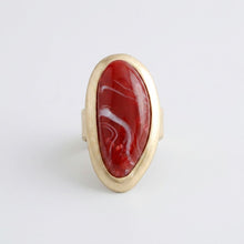 Load image into Gallery viewer, Marbled Burgundy Oversized Organic Matte Gold Ring
