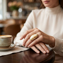 Load image into Gallery viewer, Marbled Ivory Oversized Organic Matte Gold Ring
