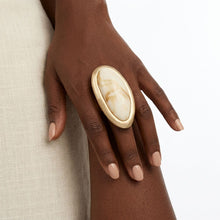 Load image into Gallery viewer, Marbled Ivory Oversized Organic Matte Gold Ring
