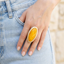 Load image into Gallery viewer, Marbled Mustard Oversized Organic Matte Gold Ring
