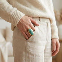 Load image into Gallery viewer, Marbled Turquoise Oversized Organic Matte Gold Ring
