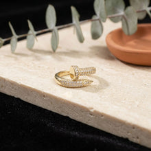 Load image into Gallery viewer, Ring Gold Brass and CZ Wrapped Nail Adjustable
