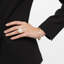 Load image into Gallery viewer, Cocktail Brass and CZ Enclosed Heart Size 8 Ring
