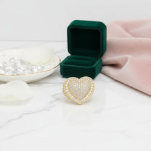 Load image into Gallery viewer, Cocktail Brass and CZ Enclosed Heart Size 8 Ring
