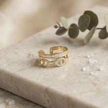 Load image into Gallery viewer, Ring Gold Double Band CZ Anchor Chain Adjustable
