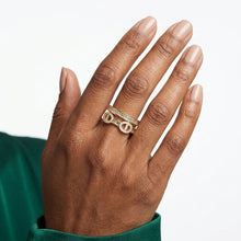Load image into Gallery viewer, Ring Gold Double Band CZ Anchor Chain Adjustable
