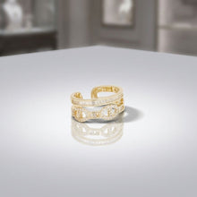 Load image into Gallery viewer, Ring Gold Double Band CZ Anchor Chain Adjustable
