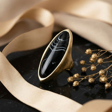 Load image into Gallery viewer, Cocktail Black Elongated Oval Matte Gold Ring
