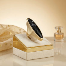 Load image into Gallery viewer, Cocktail Black Elongated Oval Matte Gold Ring
