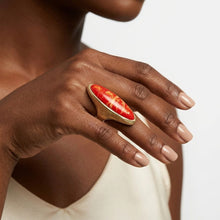 Load image into Gallery viewer, Cocktail Coral Elongated Oval Matte Gold Ring
