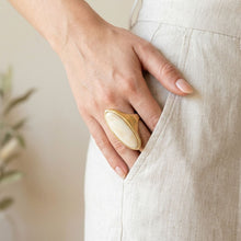Load image into Gallery viewer, Cocktail Ivory Elongated Oval Matte Gold Ring
