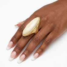 Load image into Gallery viewer, Cocktail Ivory Elongated Oval Matte Gold Ring
