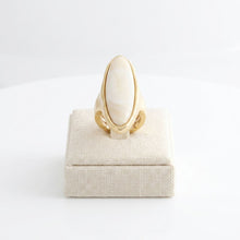 Load image into Gallery viewer, Cocktail Ivory Elongated Oval Matte Gold Ring
