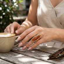 Load image into Gallery viewer, Cocktail Tortoise Elongated Oval Matte Gold Ring
