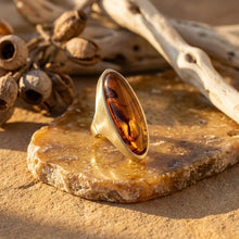 Load image into Gallery viewer, Cocktail Tortoise Elongated Oval Matte Gold Ring
