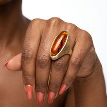 Load image into Gallery viewer, Cocktail Tortoise Elongated Oval Matte Gold Ring
