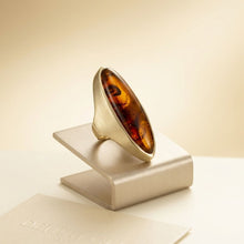 Load image into Gallery viewer, Cocktail Tortoise Elongated Oval Matte Gold Ring
