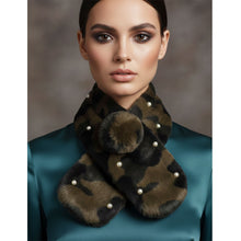 Load image into Gallery viewer, Scarf Luxe Faux Fur Camouflage and Pearl Pull Thru
