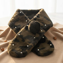 Load image into Gallery viewer, Scarf Luxe Faux Fur Camouflage and Pearl Pull Thru
