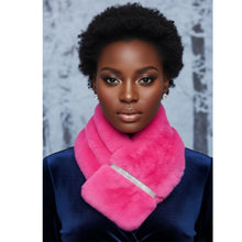 Load image into Gallery viewer, Scarf Luxe Faux Fur Fuchsia Rhinestone Pull Thru
