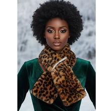 Load image into Gallery viewer, Scarf Luxe Faux Fur Leopard Rhinestone Pull Thru
