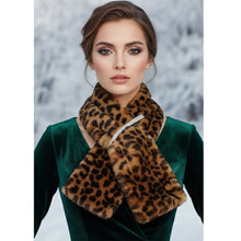 Load image into Gallery viewer, Scarf Luxe Faux Fur Leopard Rhinestone Pull Thru
