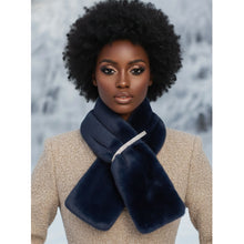 Load image into Gallery viewer, Scarf Luxe Faux Fur Navy Rhinestone Pull Thru
