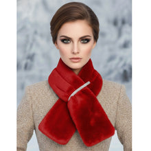 Load image into Gallery viewer, Scarf Luxe Faux Fur Red Rhinestone Pull Thru

