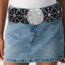 Load image into Gallery viewer, Western Belt Black Circular and Silver Cowboy Chic
