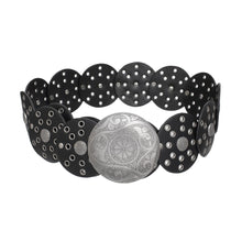 Load image into Gallery viewer, Western Belt Black Circular and Silver Cowboy Chic
