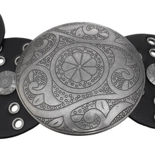 Load image into Gallery viewer, Western Belt Black Circular and Silver Cowboy Chic
