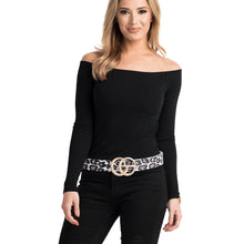 Load image into Gallery viewer, Black Leopard and Gold Monogram Letter Belt
