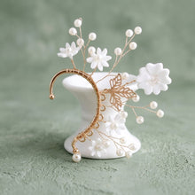 Load image into Gallery viewer, Bridal Gold Pearl White Flower Left Ear Cuff Earring
